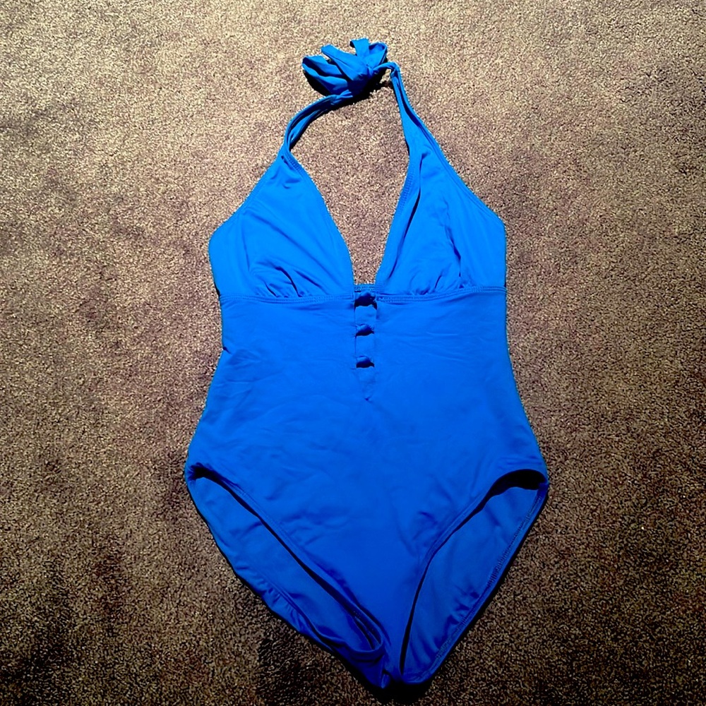 Blue Halter Neck One-Piece Swimsuit